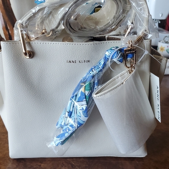 Anne Klein Cream Tote with Silk Scarf Accent - Picture 1 of 12